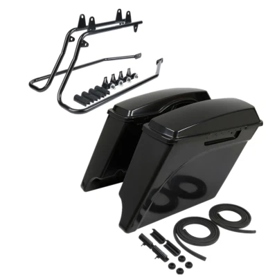 5" Stretched Hard Saddle Bags & Bracket For Harley Softail Fatboy Deluxe 1984-17 - Image 1 of 4