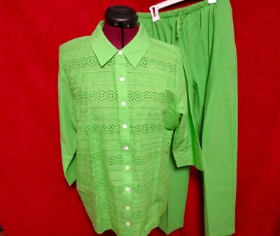 Denim & Co Traje Pantalón Bordado Verde Denim & Company QVC Talla M Mediano Foto 1 de 4