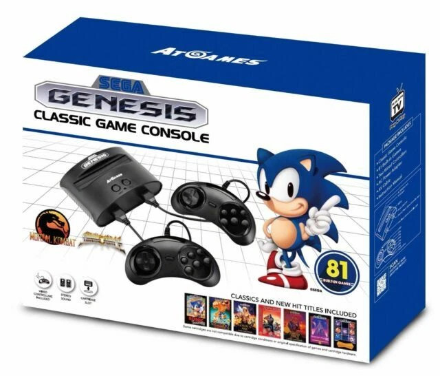 SEGA Genesis Classic Black Game Console with 81 Preloaded Games and Sonic Mortal Kombat