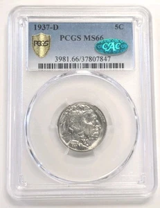 1937-D Adesivo Buffalo Nickel PCGS MS-66 CAC - Moneta incredibile! - Foto 1 di 2