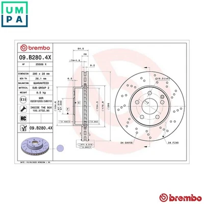2x BRAKE DISC 09.B280.4X FOR MERCEDES-BENZ C-CLASS/T-Model SLK E-CLASS SLC 2.1L - Image 1 of 4