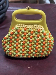 Bolso de Mano Ann Robin Cuentas Amarillo Naranja Verde Cosido Cartera Hecho en Italia Años 60 - Imagen 1 de 9