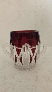 Antique Ruby Red Flash Glass Sugar Bowl EAPG Diamond Fan Pattern - Picture 1 of 12