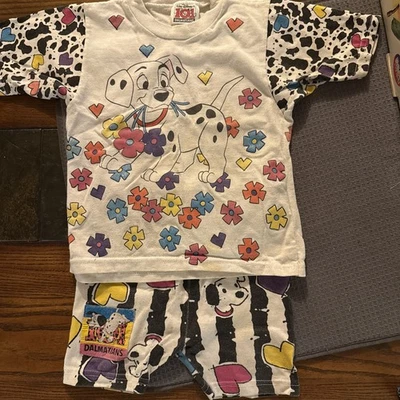 Vintage 101 Dalmatians Kids Size 6 Shorts/shirt Outfit 90s Flower Dog Print - Image 1 of 4