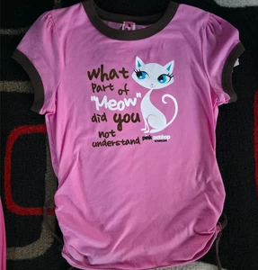 Pink Petshop by Bobby Jack Shirt Girl's Large 12/14 Pink "Meow" means "Meow" New - Picture 1 of 2