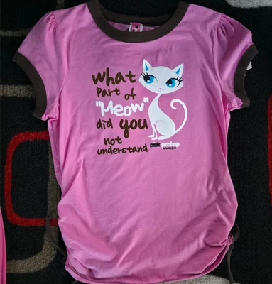 Camisa Pink Petshop by Bobby Jack Niña Grande 12/14 Rosa "Meow" significa "Meow" Nueva Foto 1 de 2