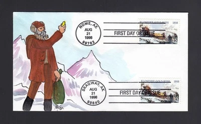 FDC: #3235 1998 32c Klondike Gold Rush - Cachet pintado a mano Melissa Fox Foto 1 de 2