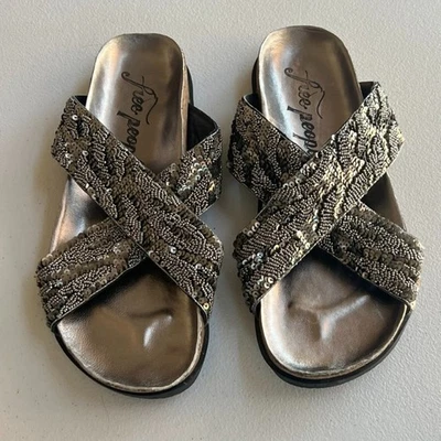 Free People Sandals Women's Sz 38.5 Moon Child Embellished Slides Sequins Beaded - Image 1 of 4