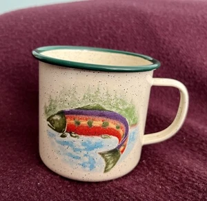 Lot of 3- Enesco Enamel Mugs Trout Lake Forest Camping - Picture 1 of 7