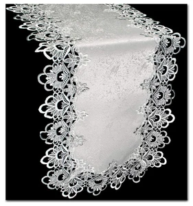 And Gray European Lace and Antique Fabric Table Runner, Dresser Scarf (16wx36l) - Picture 1 of 4
