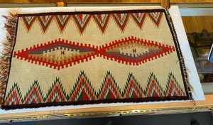Antique Germantown Weave Navajo Rug Multi Color Red Tight Weave Fringe 1890-1910 - Picture 1 of 18