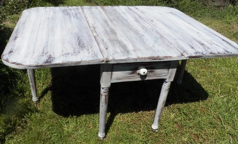 Large Antique Shabby White Dining Table Solid Walnut turned leg drop leaf Cover