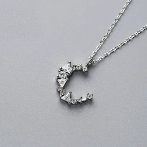 Zierliche Halskette Sterling Silber 925 Mond mit Zirkonia Damenkette - Bild 1 von 4