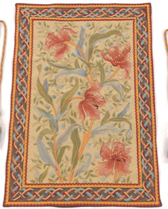 Hand Knotted French "Fleurs de William" Wall Hanging Tapestry with Tassels 40"