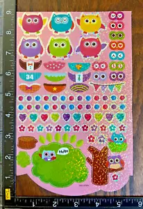 SPRING SUMMER, OWLS AND FLOWERS, ONE SHEET BEAUTIFUL SPARKLE STICKERS #OWLS66 - Picture 1 of 2