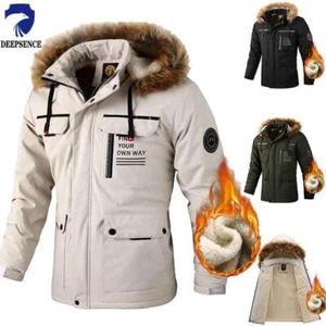Jackets Men Thick Coats Hooded Jogger Coat Zipper Pockets Casual Streetwer Warm - Picture 1 of 19