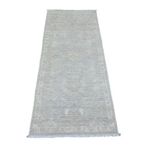 2'6"x5'9" Gray Washed Peshawar Leaf Design Wool Hand Knotted Runner Rug R20686 - Picture 1 of 6