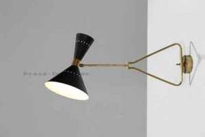 Vintage Brass Black Wall lamp Diabolo Italian Stilnovo Sputnik Light SwingingArm - Picture 1 of 4