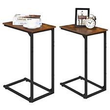 C Shaped Side Table Set of 2, C Shaped End Table for Couch and 2 Pack-Brown