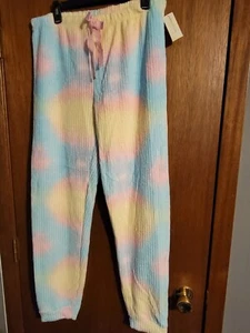 Bobbie Brooks Women Pajama Pants Large Rainbow Fuzzy Tie Dye Jogger Pink Blue - Picture 1 of 8