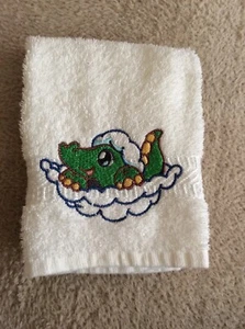 Embroidered Face Cloth. Crocodile In Bath - Picture 1 of 3