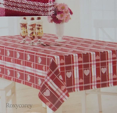 Valentine's Day Red & White Heart Jacquard 52x70 Oblong Tablecloth NWT - Image 1 of 2