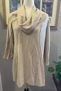 Top tunica Ali Miles collo cappuccio beige Lagenlook boho elasticizzato testurizzato medio - Foto 1 di 6