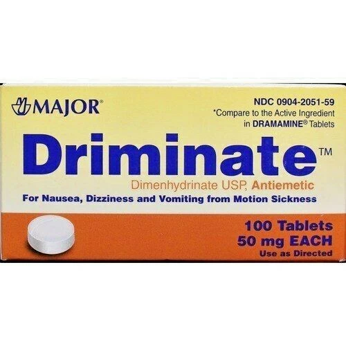Major Driminate Dimenhidrinato 50 mg Tab Motion Sickness Gen Dramamine 100Ct 9/26 Foto 1 de 1