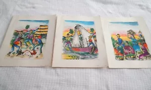 IMPRESIÓN DE PINTURA DE ARTE DE VIDA DE PUEBLO DE HAITÍ DE COLECCIÓN (3) ~ FIRMADA "JEAN" - Imagen 1 de 6