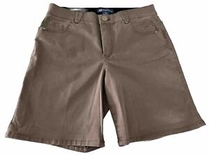 Women's Democracy Ab Solution Stretch Shorts Size 12 Brown Inseam 9" Unrolled