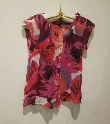 Nanette Lepore Women Sleeveless Small Pleated Blouse Top Ruffle Neck Floral Silk - Image 1 of 4