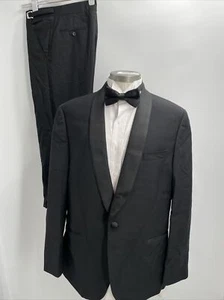 Calvin Klein Men's Wool Black One-Button 2 Pc Slim Fit Tuxedo Suit Size 44S - Picture 1 of 12
