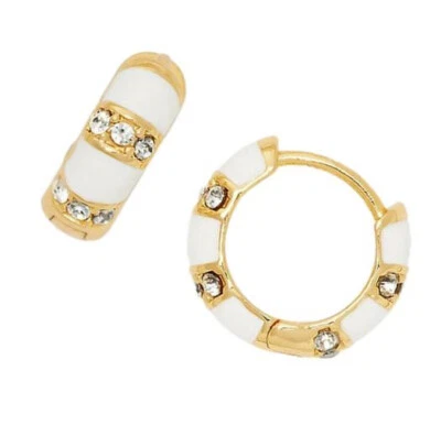 Pendientes Kate Spade New York Huggies Rayas Forma Rayada en Oro y Blanco NUEVO Foto 1 de 4