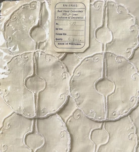 Madeira Linen Wine Coasters Stem Glass Hand Embroidered Portugal Ecru -6- New - Picture 1 of 3