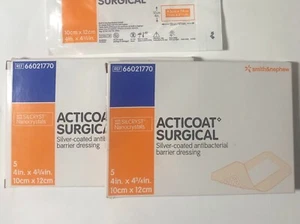2 Boxes Of 5 Smith & Nephew Acticoat Dressing 4"x4 3/4" Ref# 66021770 - Picture 1 of 3
