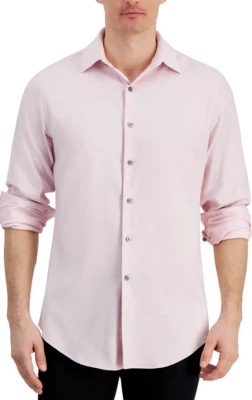 Alfani Men's Slim-Fit Dobby Dress Shirt, Pink White, L(16-16.5in, 32/33) - Image 1 of 2