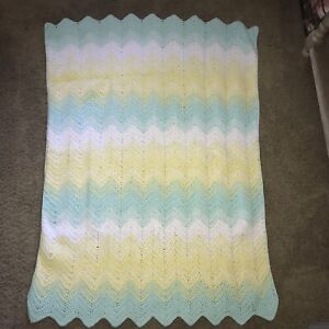 Chevron Afghan Crochet Baby Blanket Throw Zigzag Ripple Handmade 35X46” Pastels