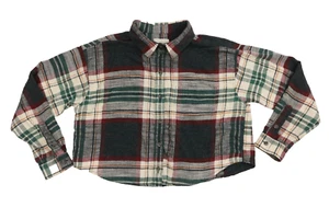 American Eagle Flannel Shirt Womens Size M Plaid Long Sleeve Cropped Soft - Picture 1 of 4