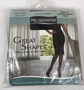 No Nonsense Great Shapes All Over Shaper Pantyhose Sz C Black Midnight Sheer Leg - Picture 1 of 3