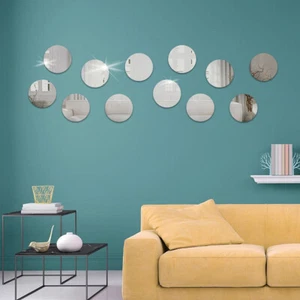 Round Acrylic Mirror Wall Sticker Mirror Pieces Self Adhesive Stick On DIY Home - Picture 1 of 11