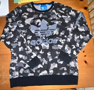 Adidas Sweatshirt Mens XL Black Grey Camo Crewneck Sweater Athletic Pullover - Picture 1 of 14