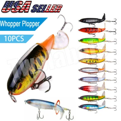 10X Señuelos de pesca cebo Whopper Plopper Topwater cola giratoria flotante para lubina Foto 1 de 4