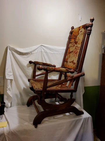 Early natrual wood, Carpet platform rocking chair, great bones, needs redone Cover