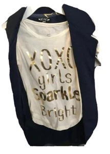 XOXO Girls 3 Piece Set New with Tags Vest Leggings Top 6X Navy Gold Denim Cream - Picture 1 of 9