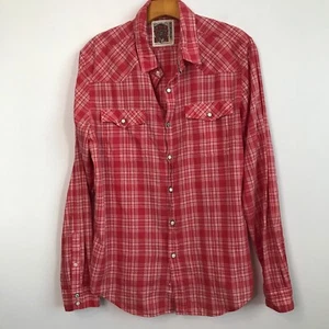 Forever 21 Western Shirt Men Medium Red Pearl Snap Button Collar Long Sleeve - Picture 1 of 8