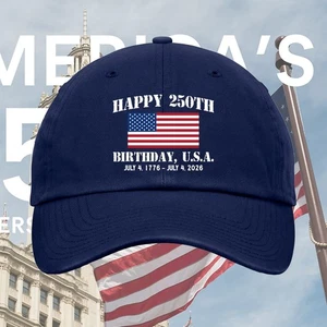Printed Happy 250th Birthday USA Classic Hat, Patriotic Semiquincentennial Gift - Picture 1 of 4