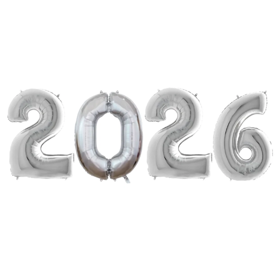 Kit palloncini capodanno numero 2026 argento da 40''- 101cm, 1pz. - Immagine 1 di 1