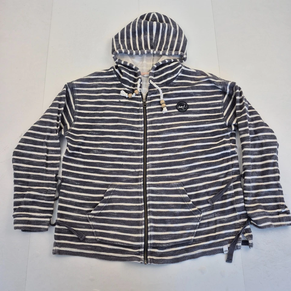 ANIMAL Hoodie 10 Blue White Womens Sweatshirt Full Zip Drawstring Striped Logo - Image 1 of 4