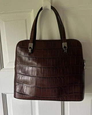 Dk Brown Vintage Genuine Leather Crocodile Alligator Embossed  Bag Jones NY  - Image 1 of 4