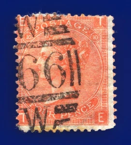 1868 SG94 4d Vermilion Plate 10 J57 TE Misperf Liverpool Good Used Cat £150 dgvb - Bild 1 von 3